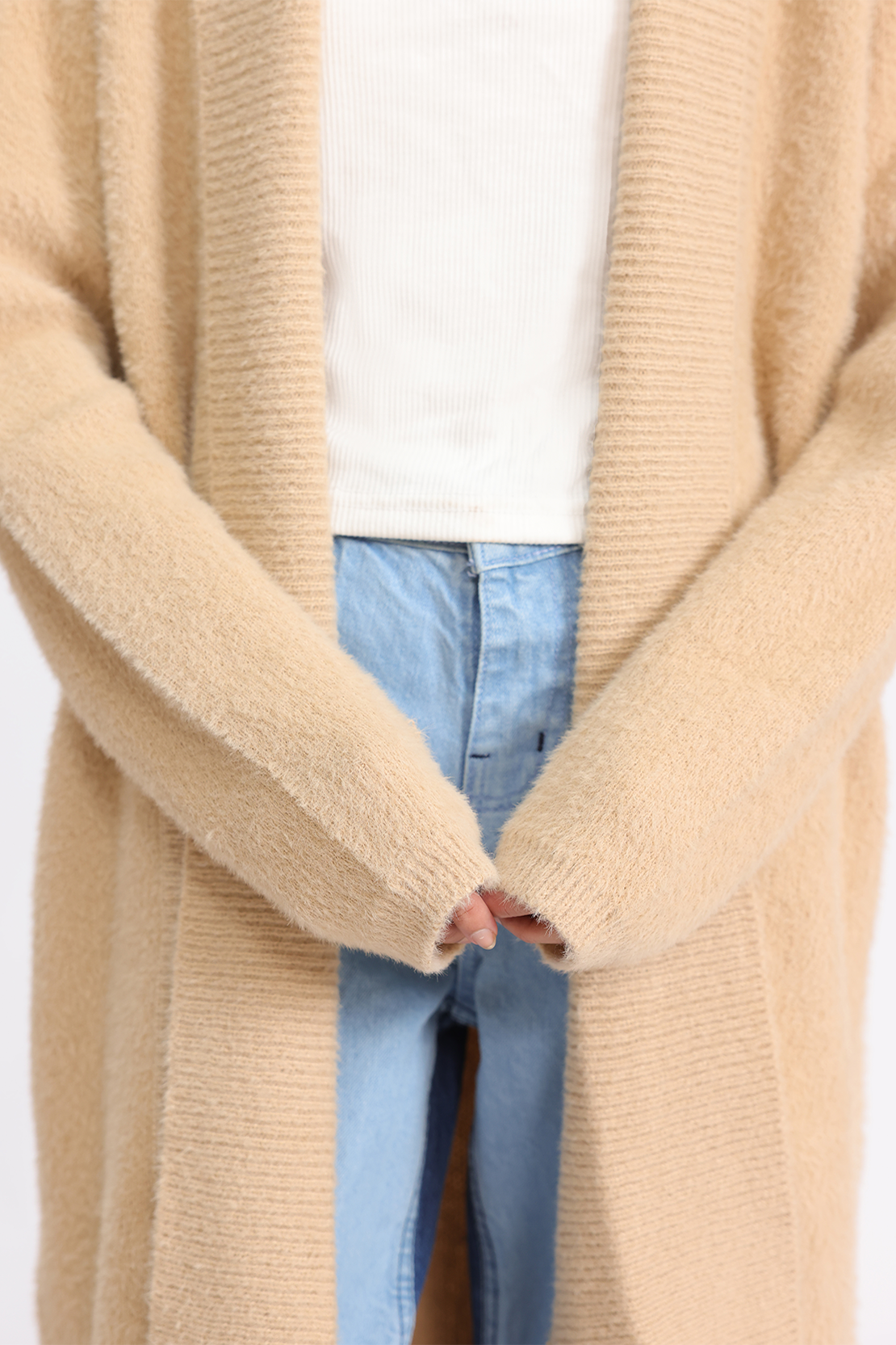 OPEN-FRONT LONG CARDIGAN