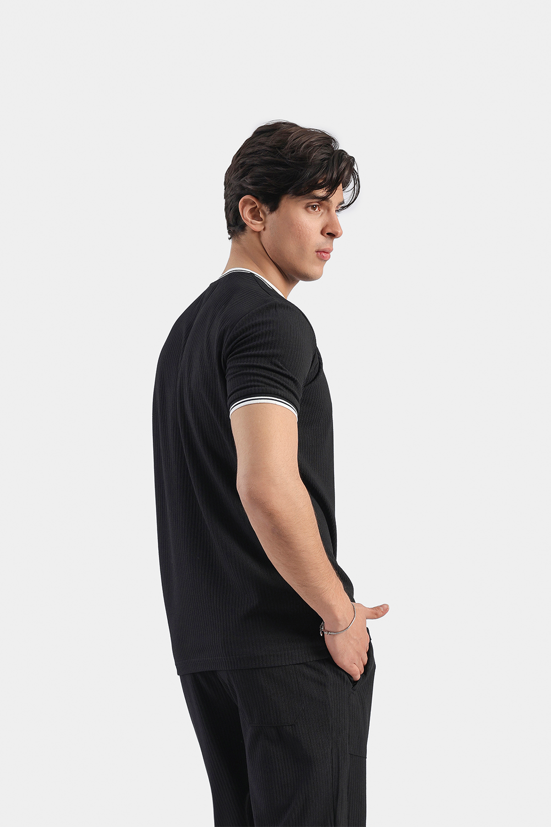 MEN COORD SET RIBBED SHIRT