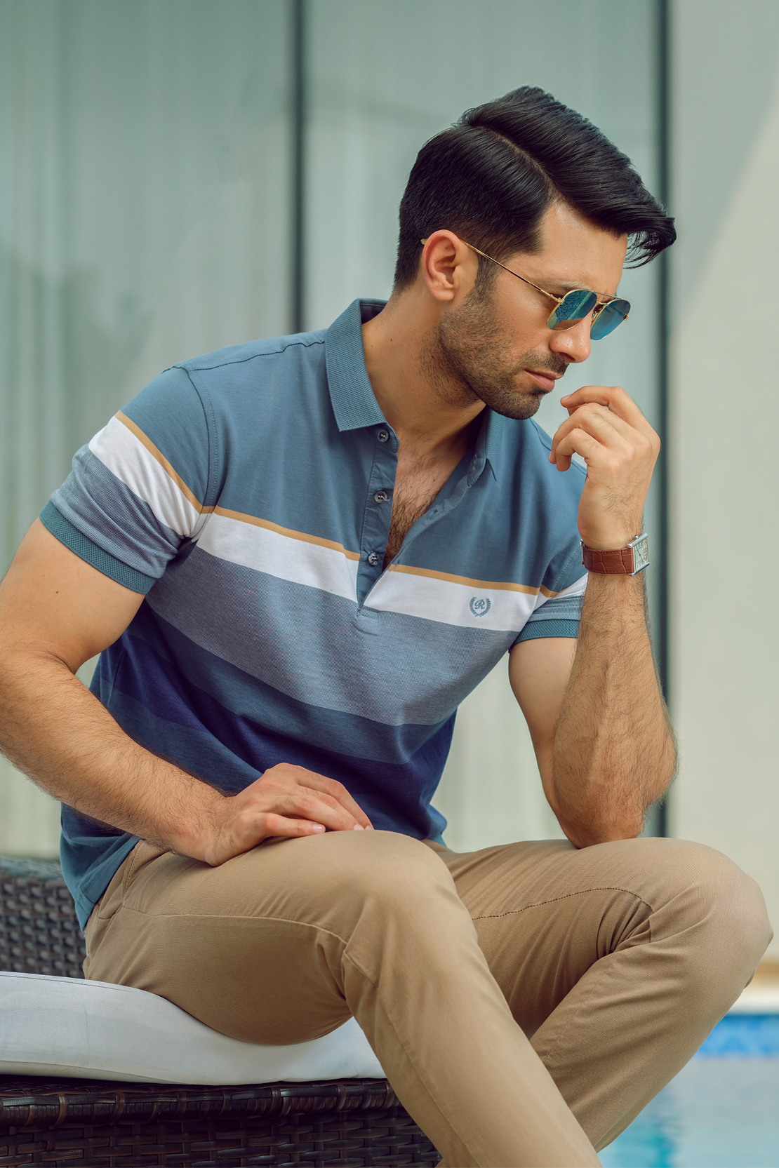 Men Striped Polo