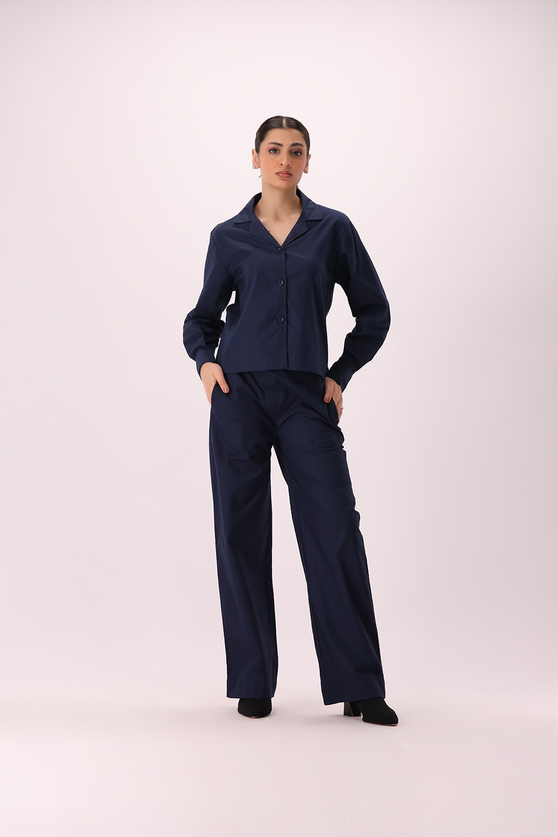 Coord Set Relaxed Fit Crop Shirt