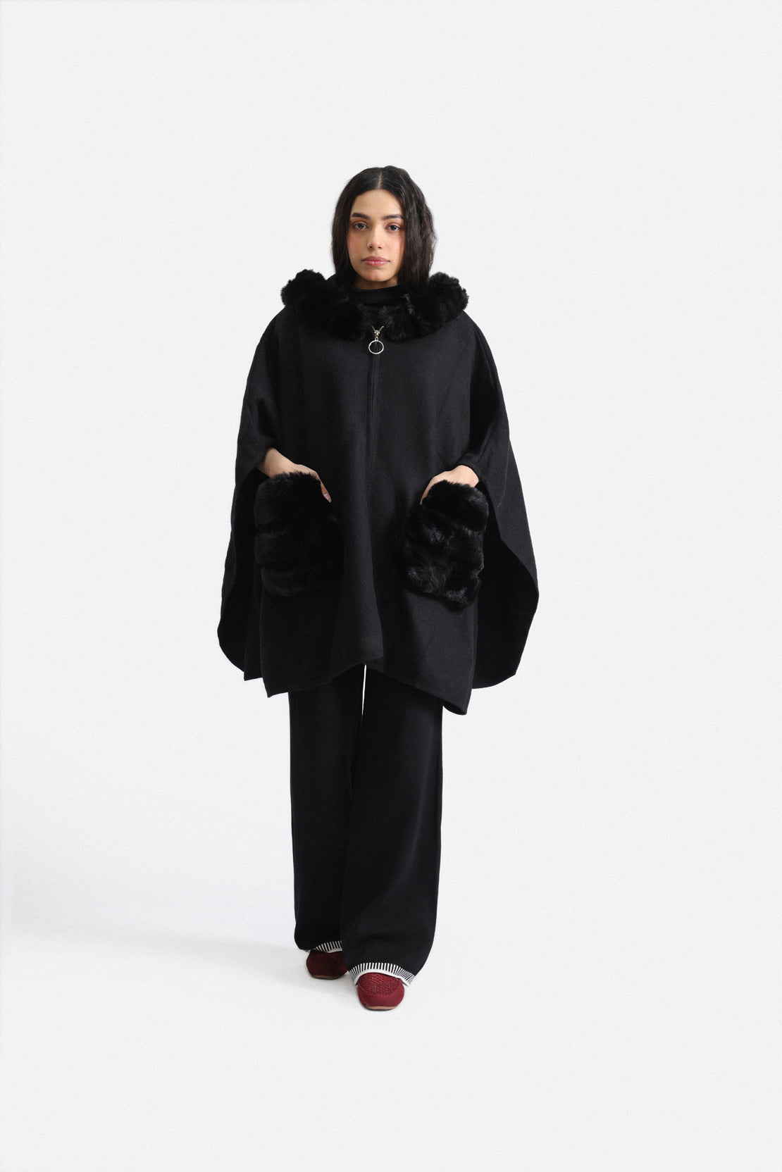 Hooded Fur Cape Shawl