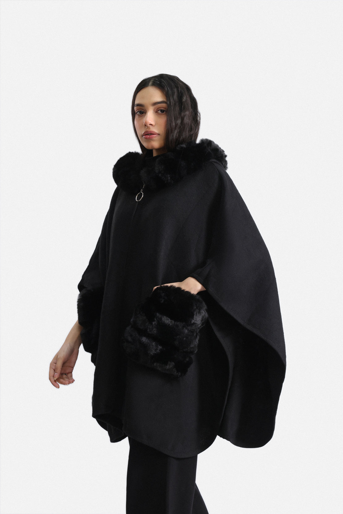 Hooded Fur Cape Shawl