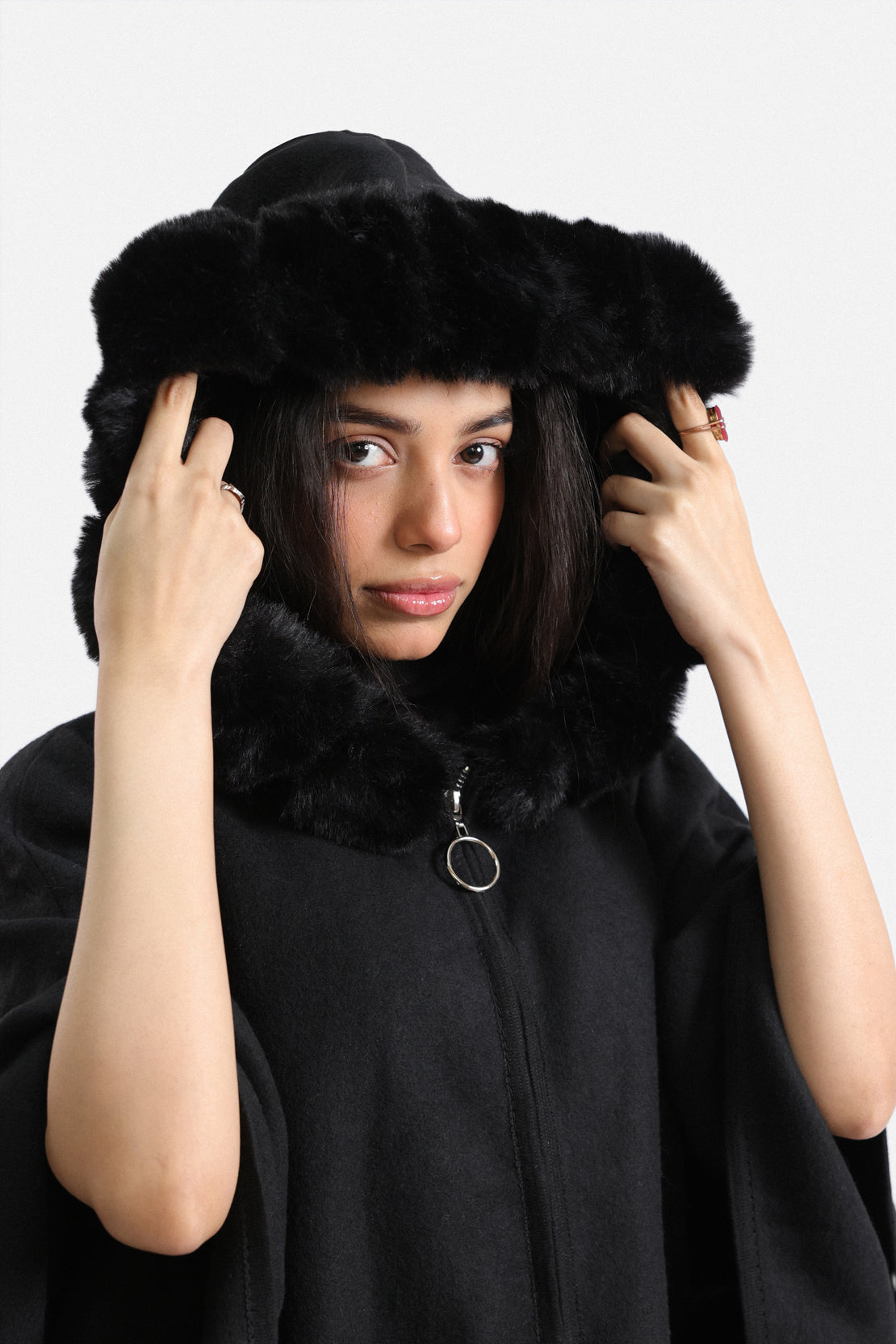 Hooded Fur Cape Shawl