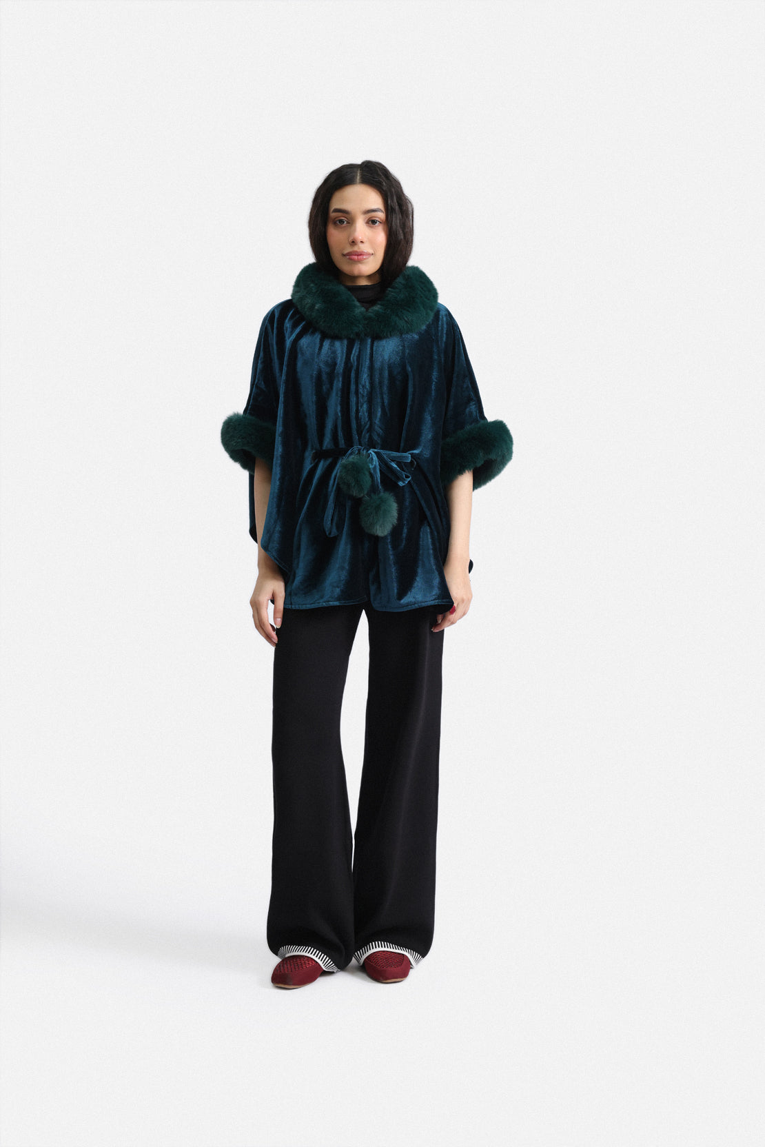 Velvet Fur-Trim Cape
