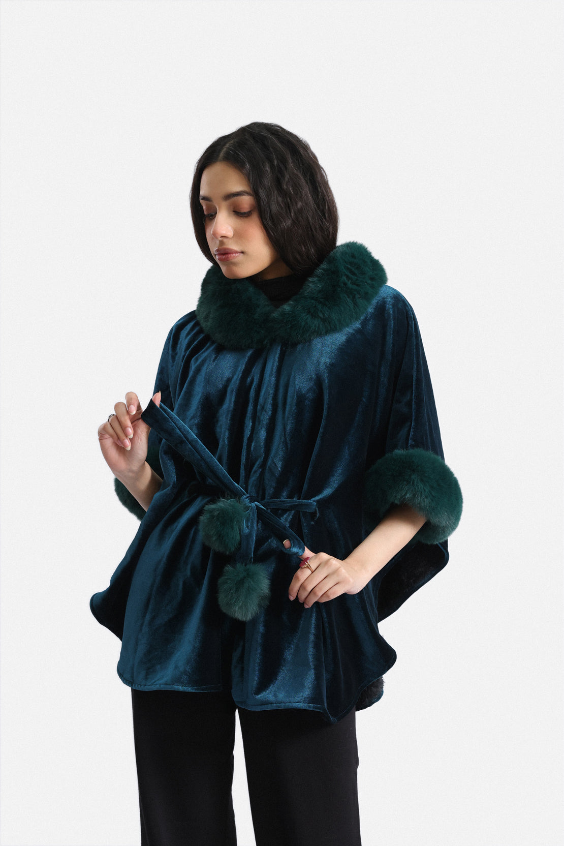 Velvet Fur-Trim Cape