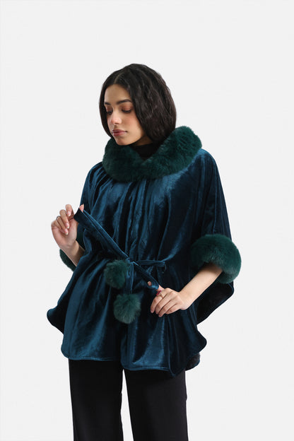 Velvet Fur-Trim Cape