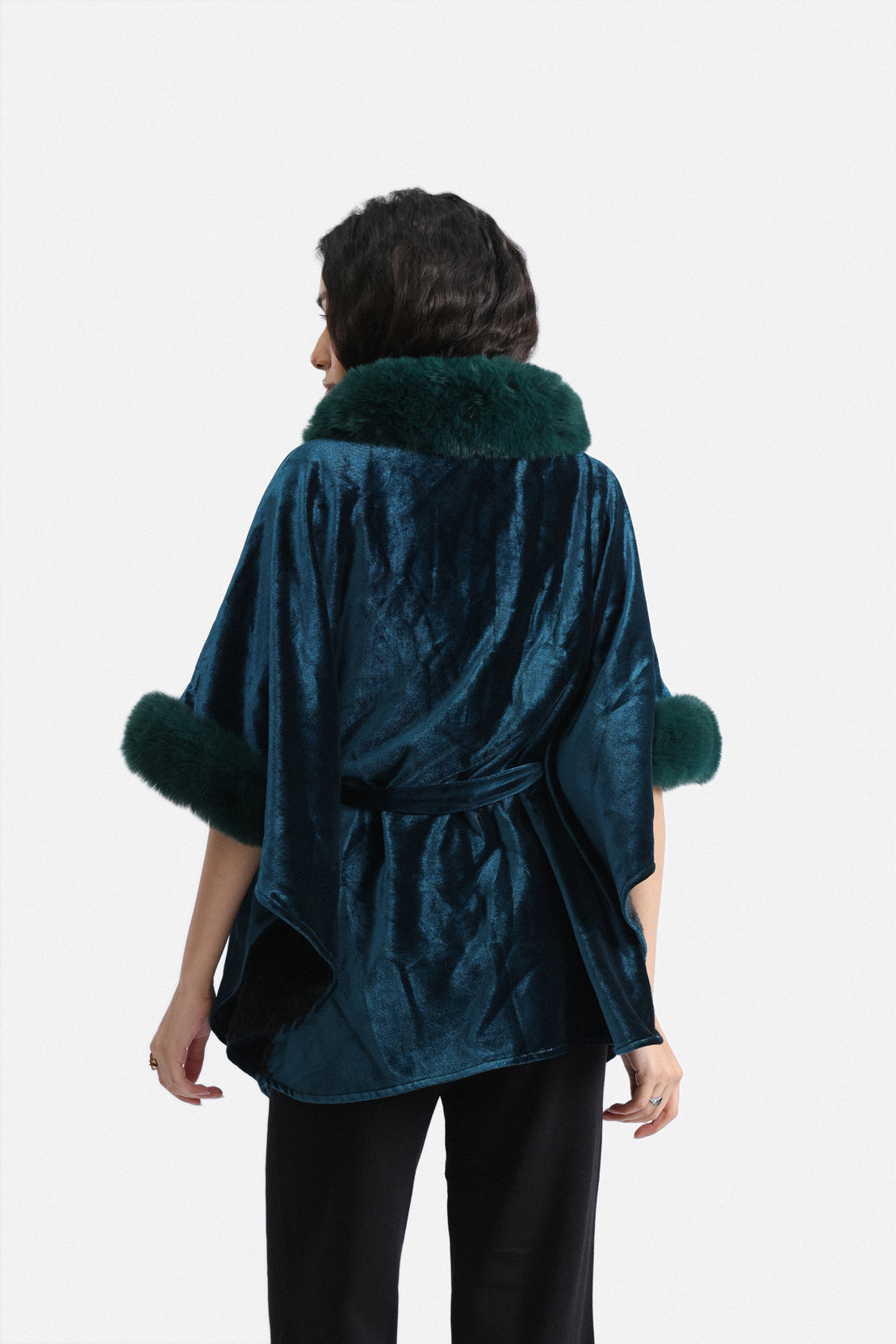 Velvet Fur-Trim Cape