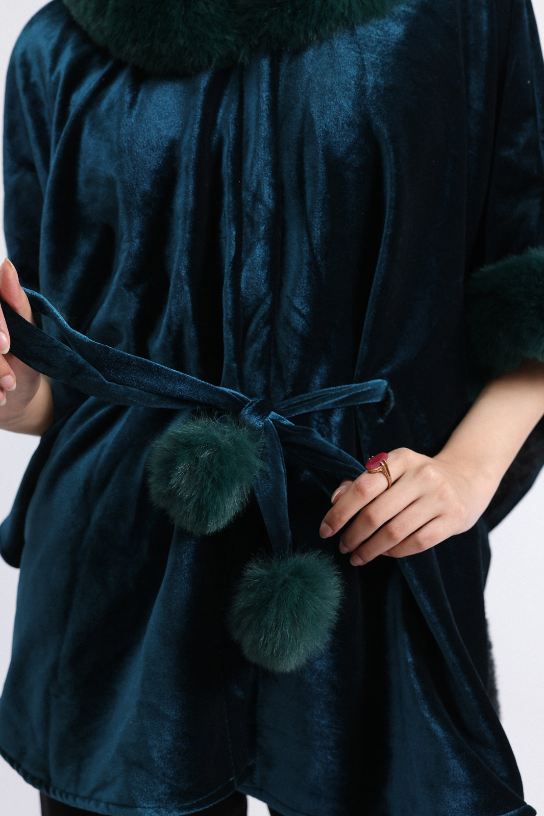Velvet Fur-Trim Cape