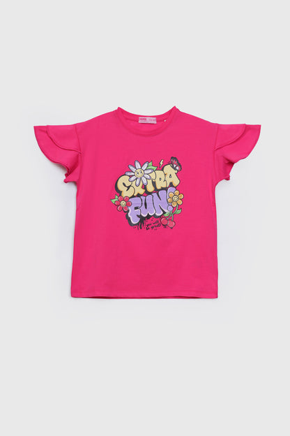Ruffled sleeve T-shirt