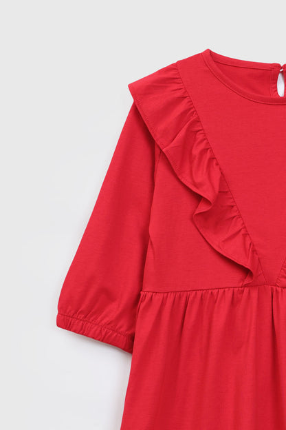 FLOUNCE-TRIMMED DRESS