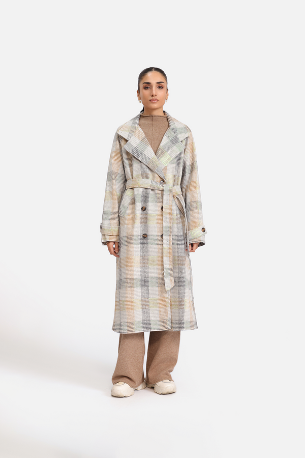 BELTED CHECKED COAT