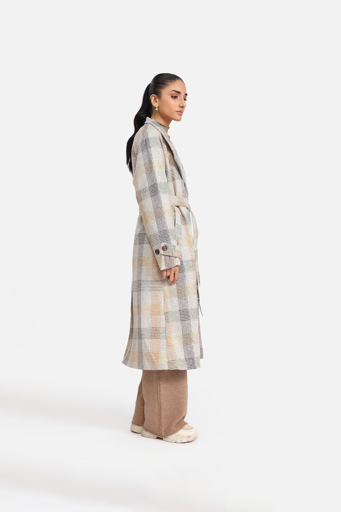 BELTED CHECKED COAT
