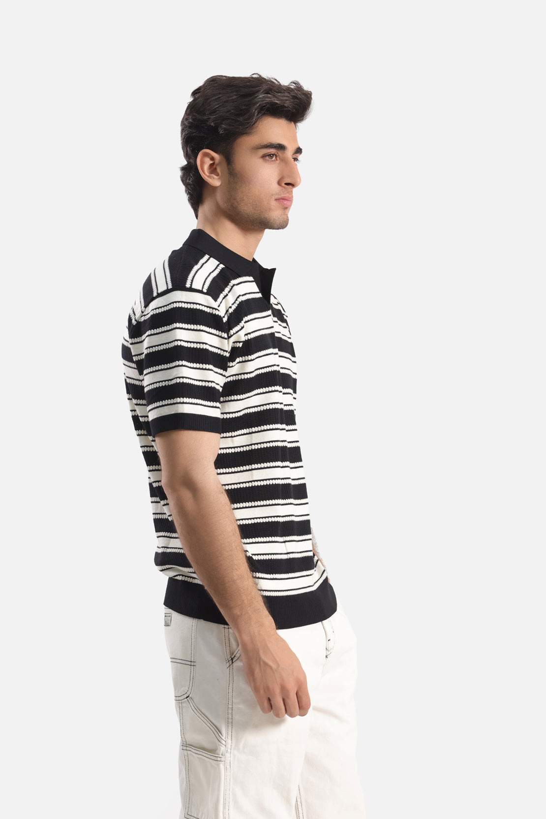 STRIPED JOHNNY COLLAR POLO