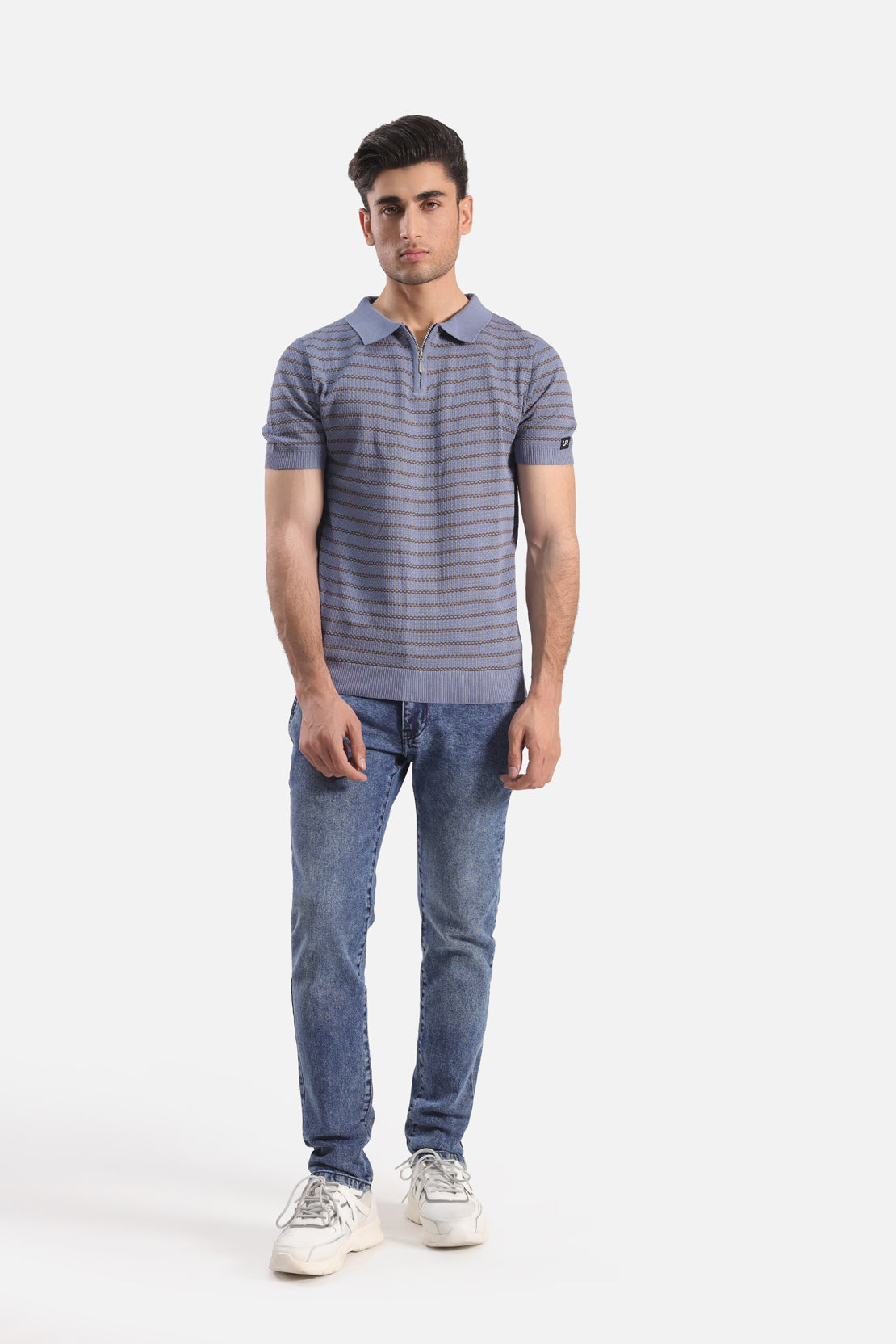 striped Quarter Zip-Up Polo Shirt