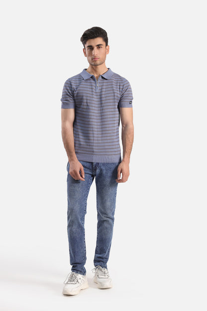 striped Quarter Zip-Up Polo Shirt