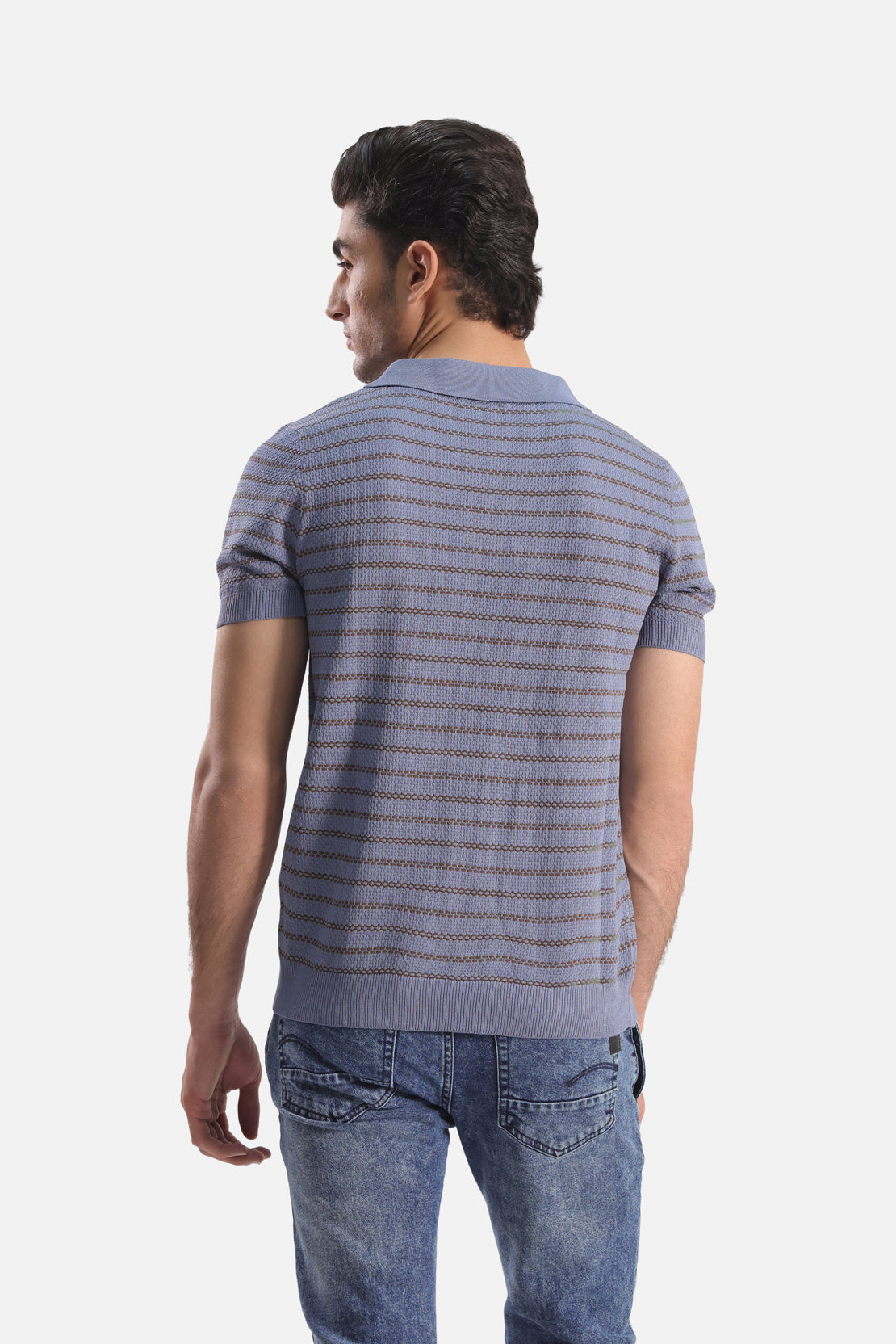 striped Quarter Zip-Up Polo Shirt