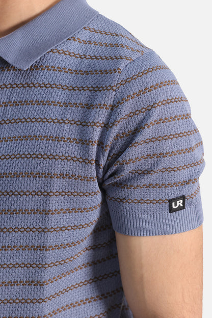striped Quarter Zip-Up Polo Shirt