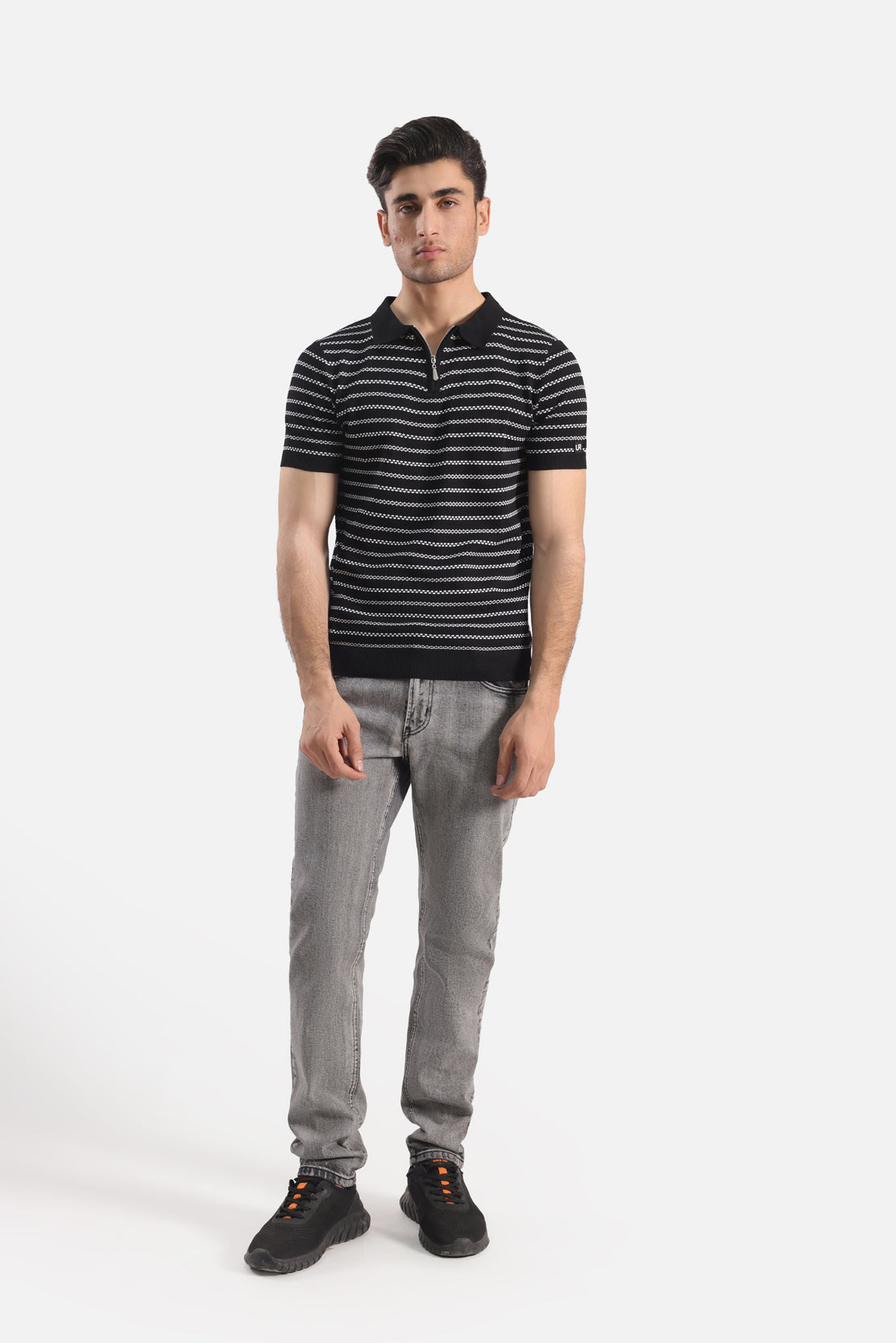 striped Quarter Zip-Up Polo Shirt