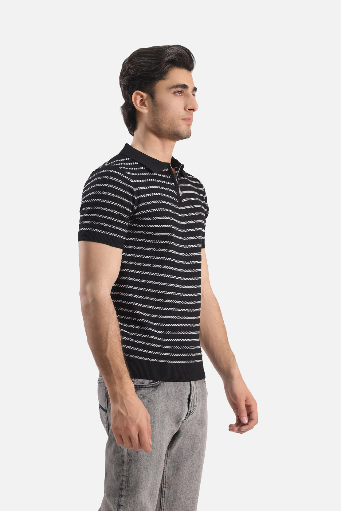 striped Quarter Zip-Up Polo Shirt