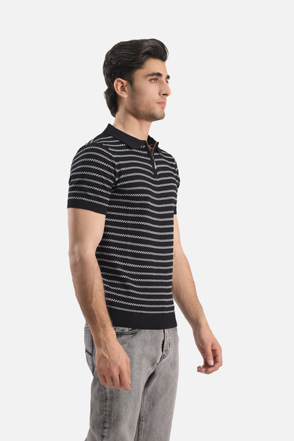 striped Quarter Zip-Up Polo Shirt