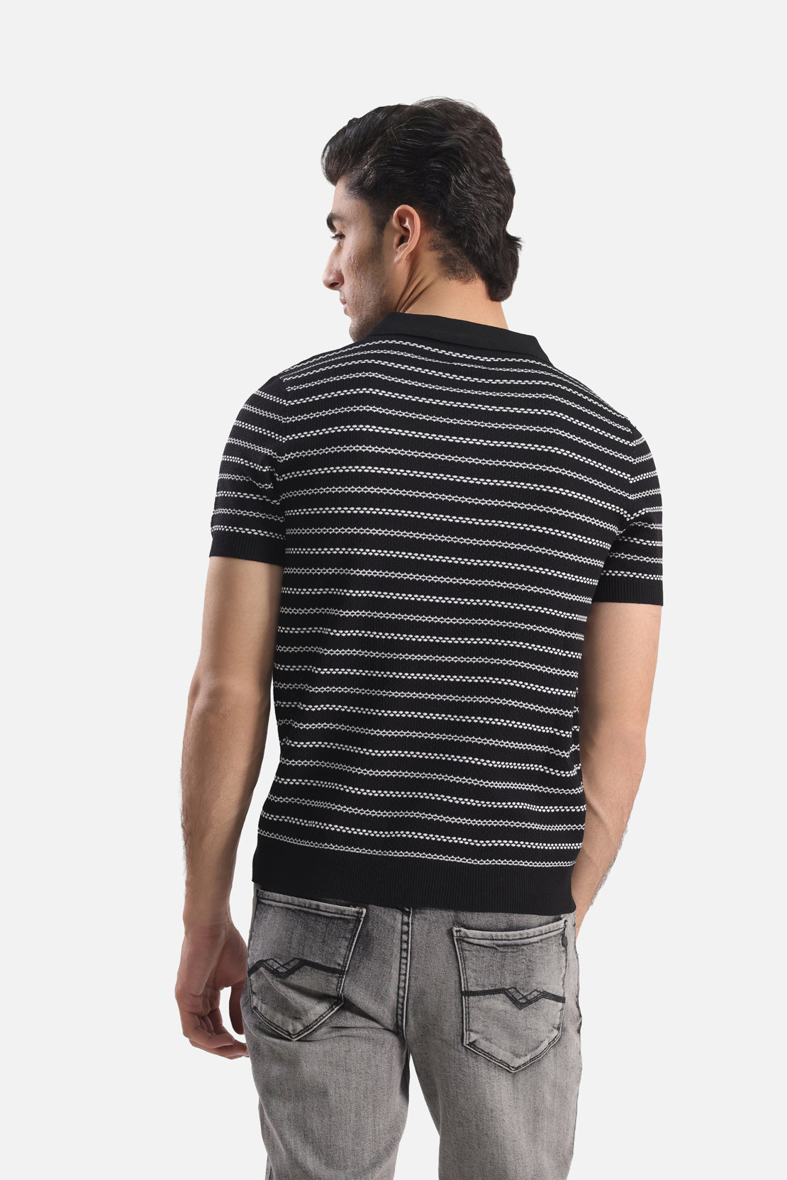 striped Quarter Zip-Up Polo Shirt