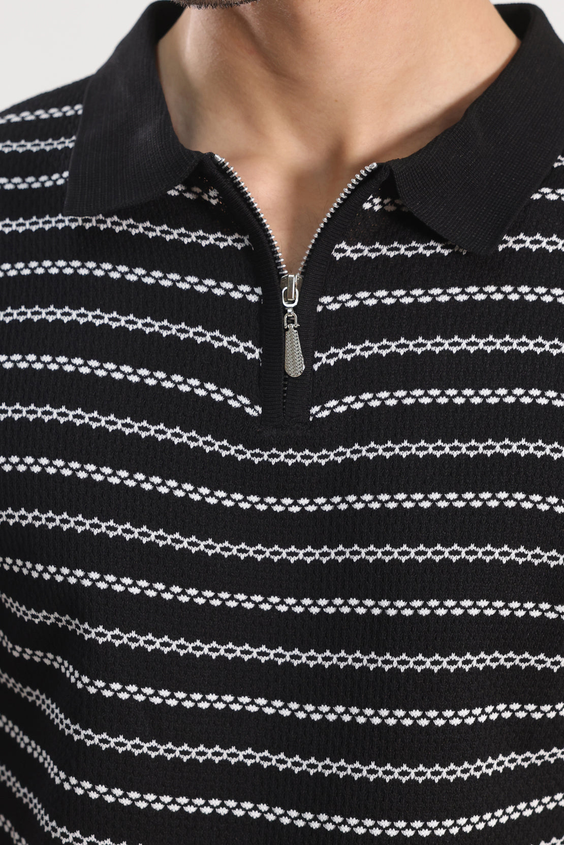 striped Quarter Zip-Up Polo Shirt