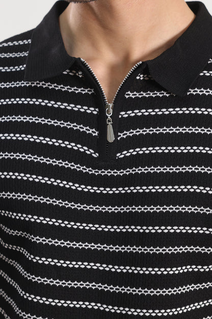 striped Quarter Zip-Up Polo Shirt