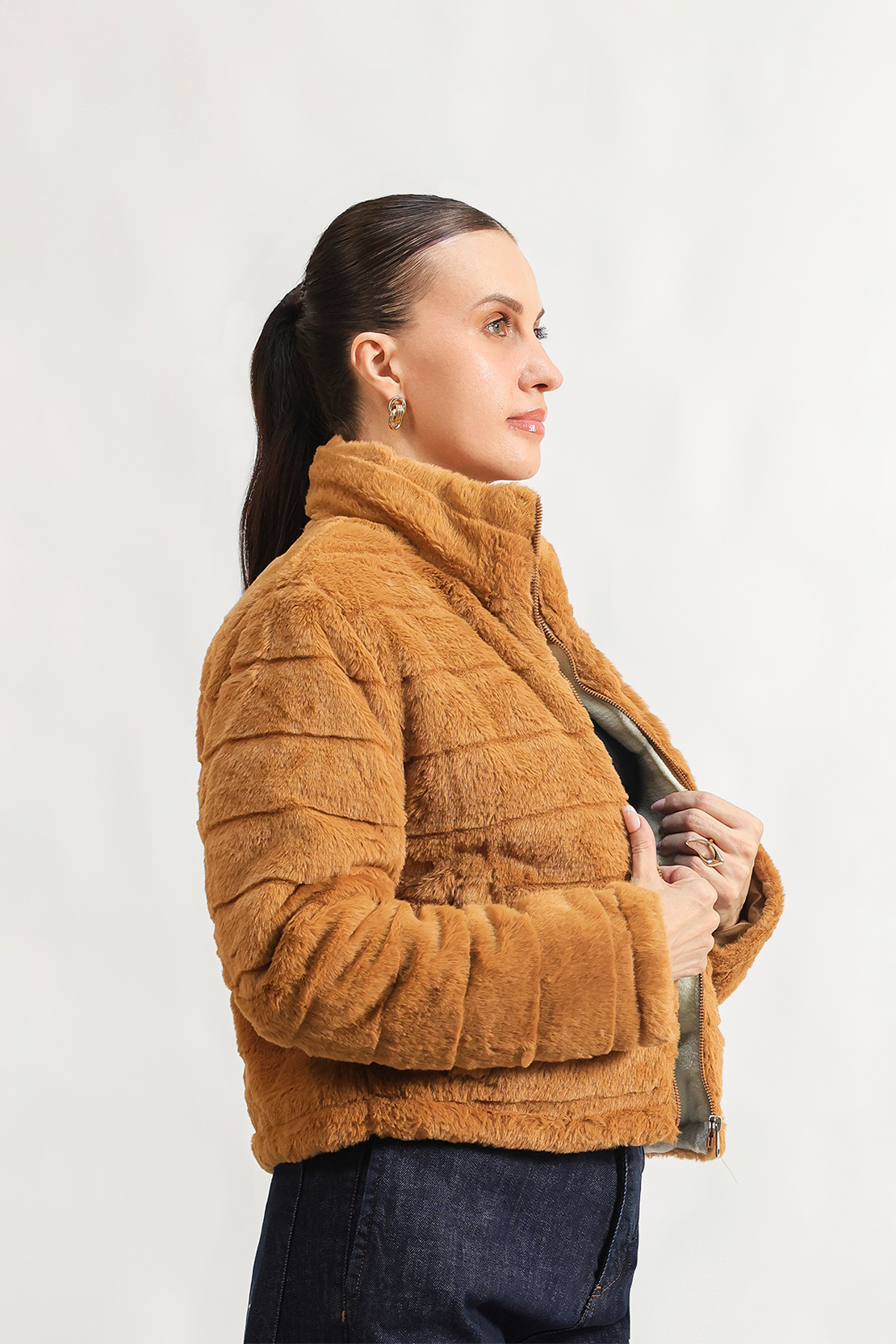 Mock Collar fur jacket