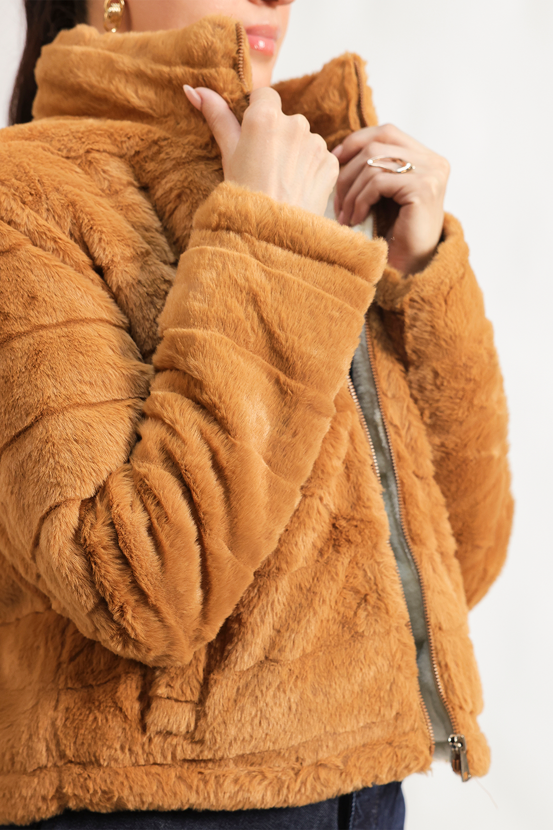 Mock Collar fur jacket