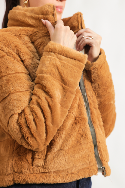 Mock Collar fur jacket