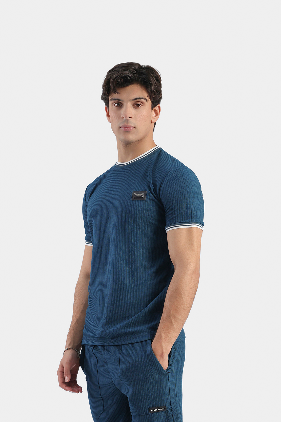 MEN COORD SET RIBBED SHIRT