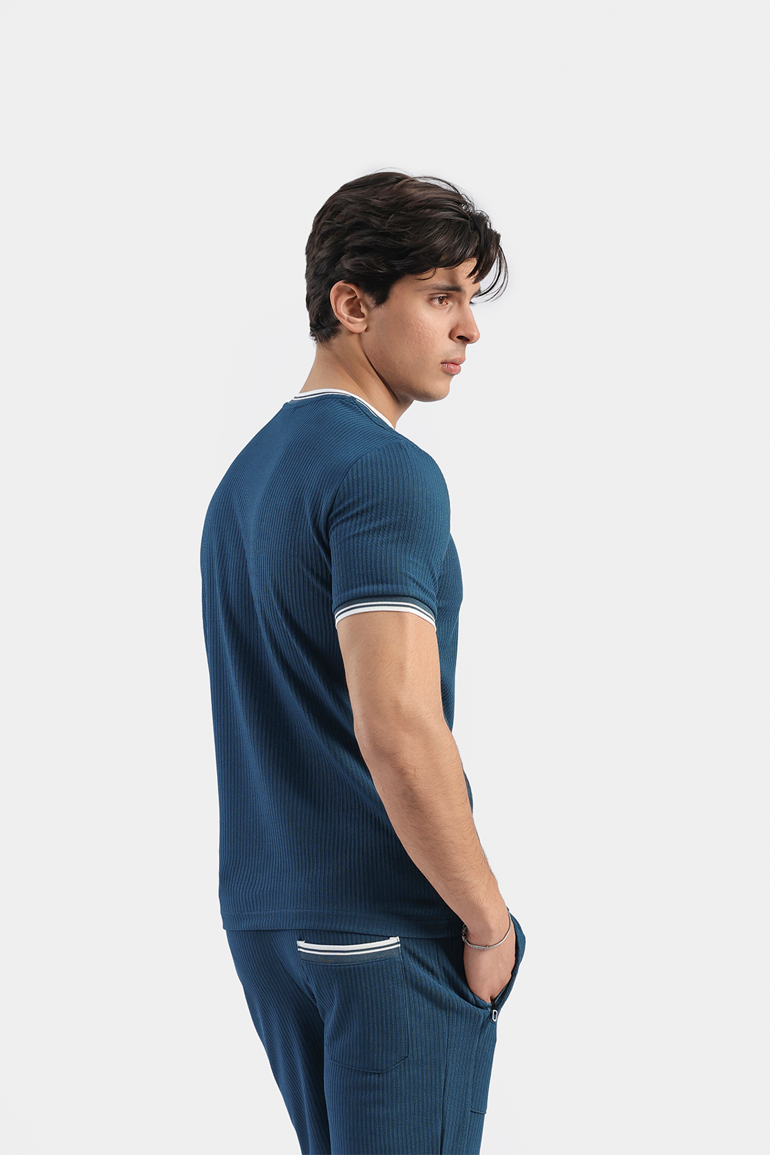 MEN COORD SET RIBBED SHIRT