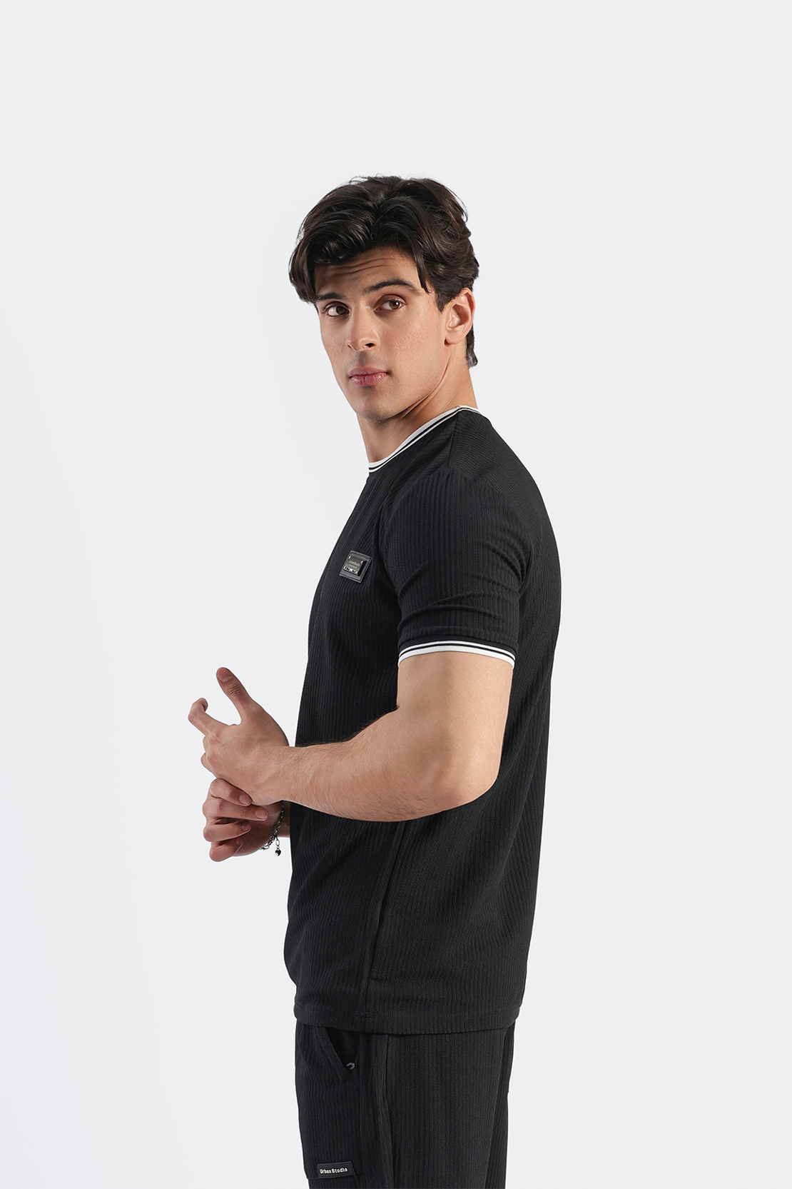 MEN COORD SET RIBBED SHIRT