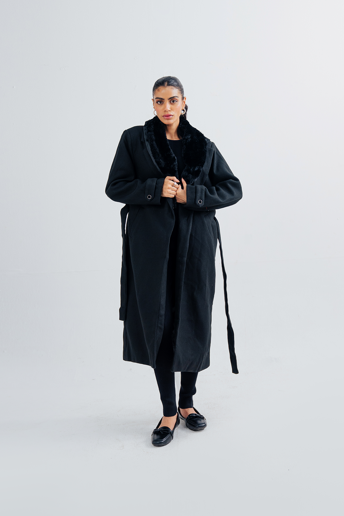 Ladies Fur Collar Long Coat