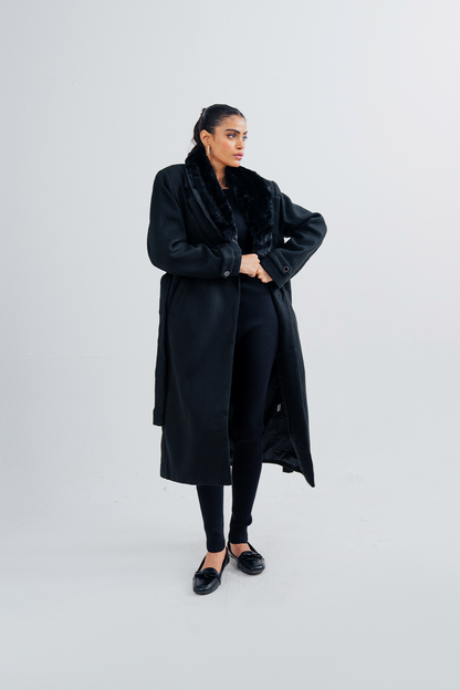 Ladies Fur Collar Long Coat
