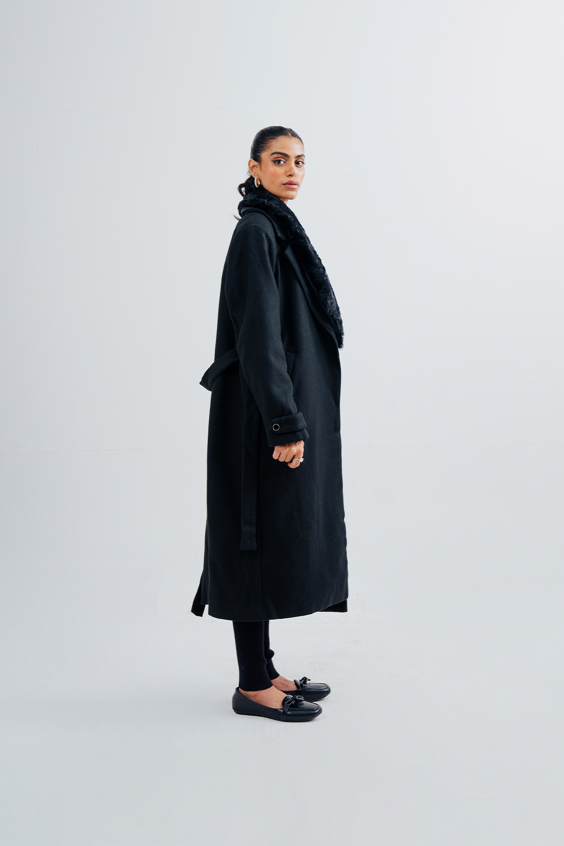 Ladies Fur Collar Long Coat