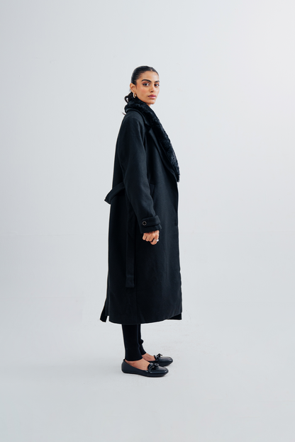 Ladies Fur Collar Long Coat