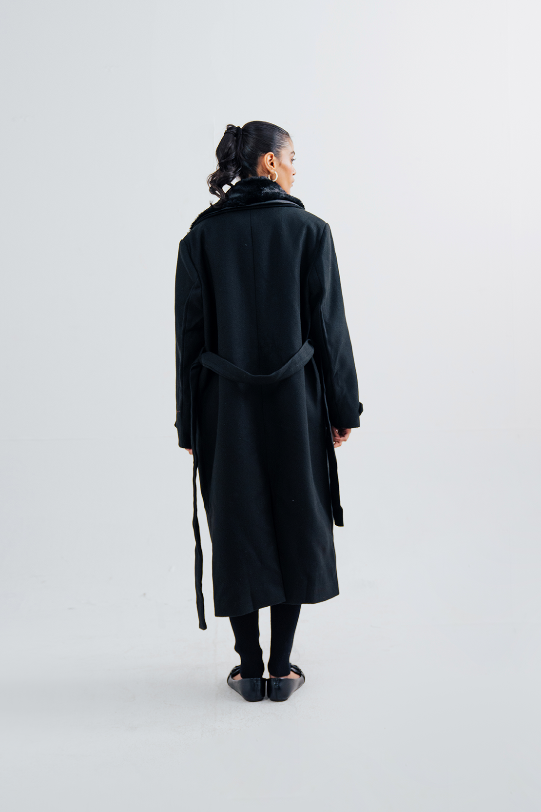 Ladies Fur Collar Long Coat