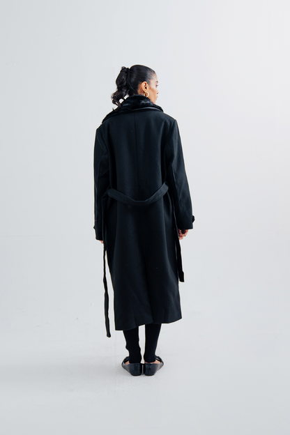 Ladies Fur Collar Long Coat