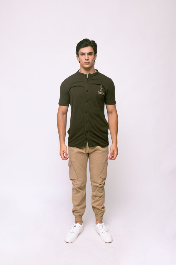 MANDARIN COLLAR BUTTON DOWN SHIRT