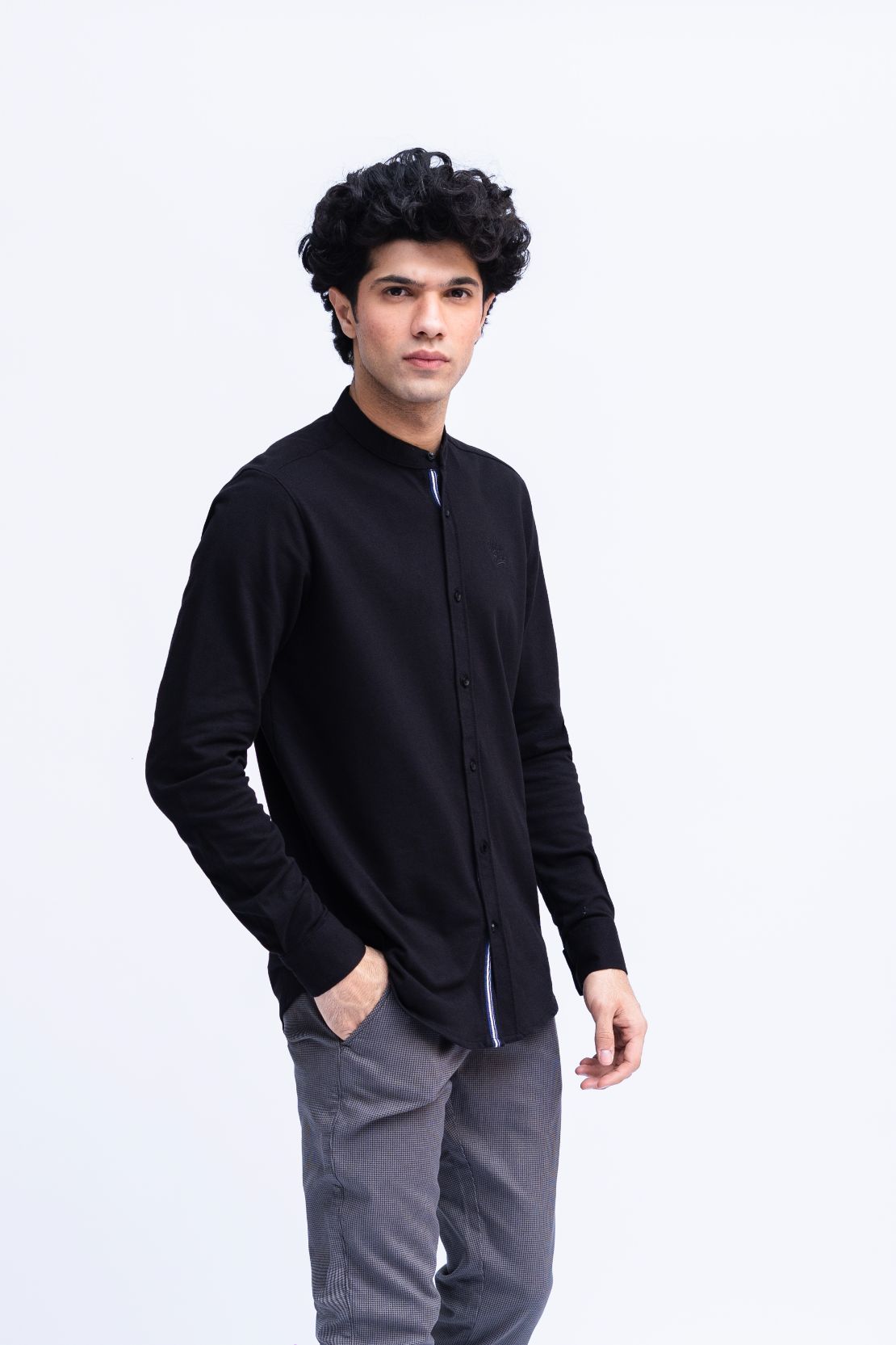 Men Ban Collar Casual Shirt
