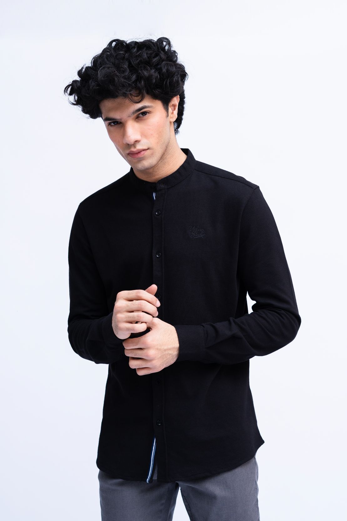 Men Ban Collar Casual Shirt