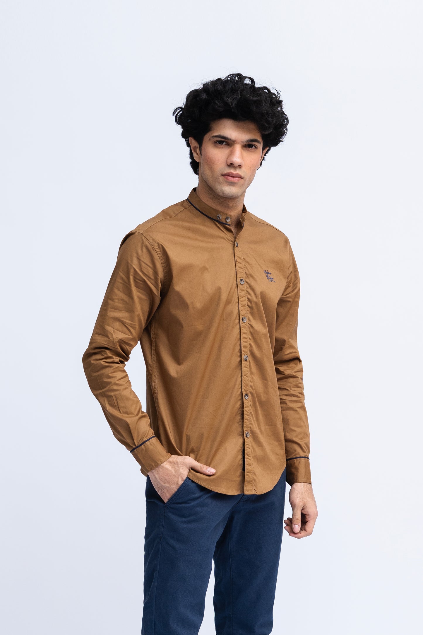 Men Ban Collar Casual Shirt