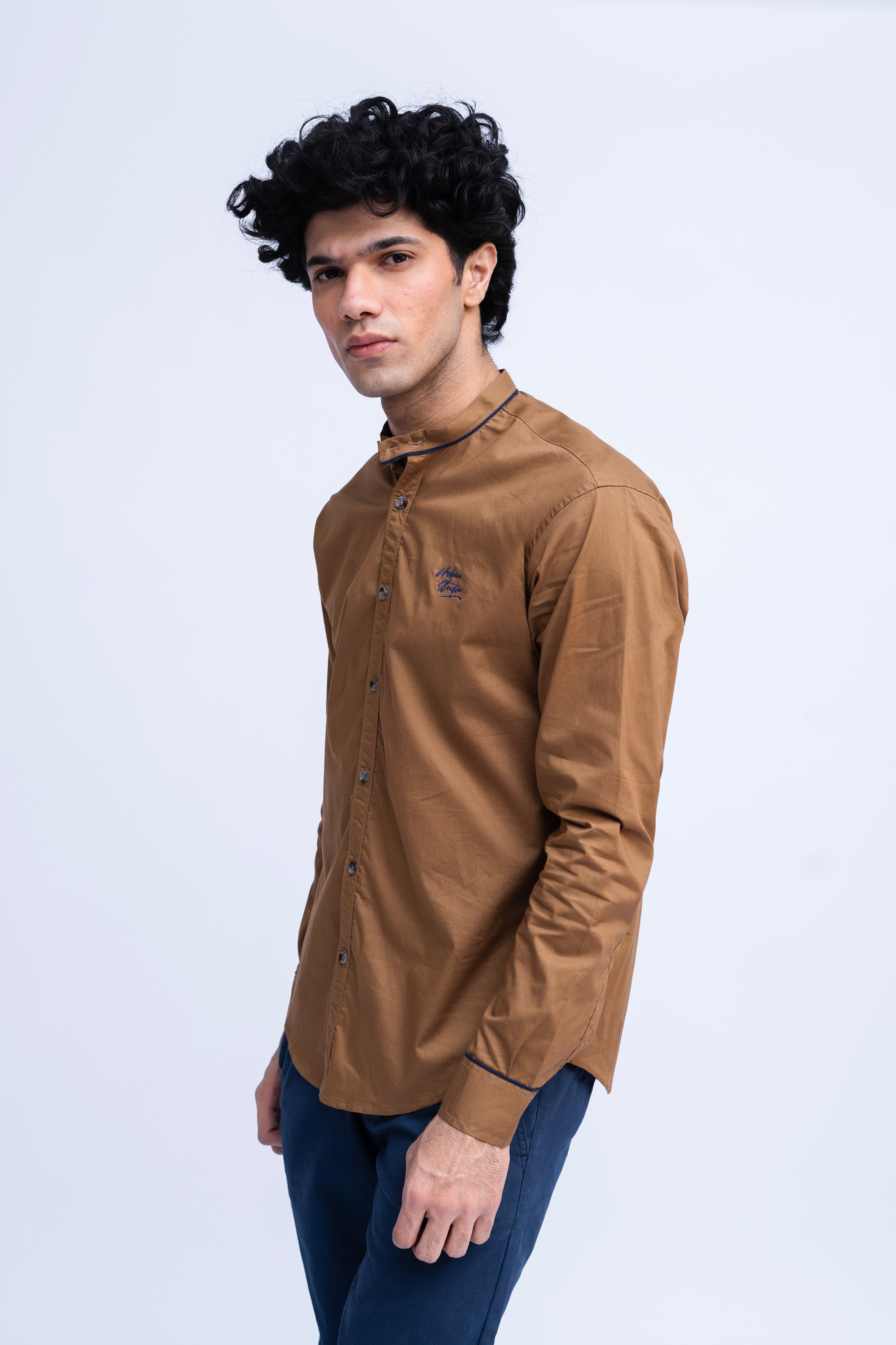 Men Ban Collar Casual Shirt