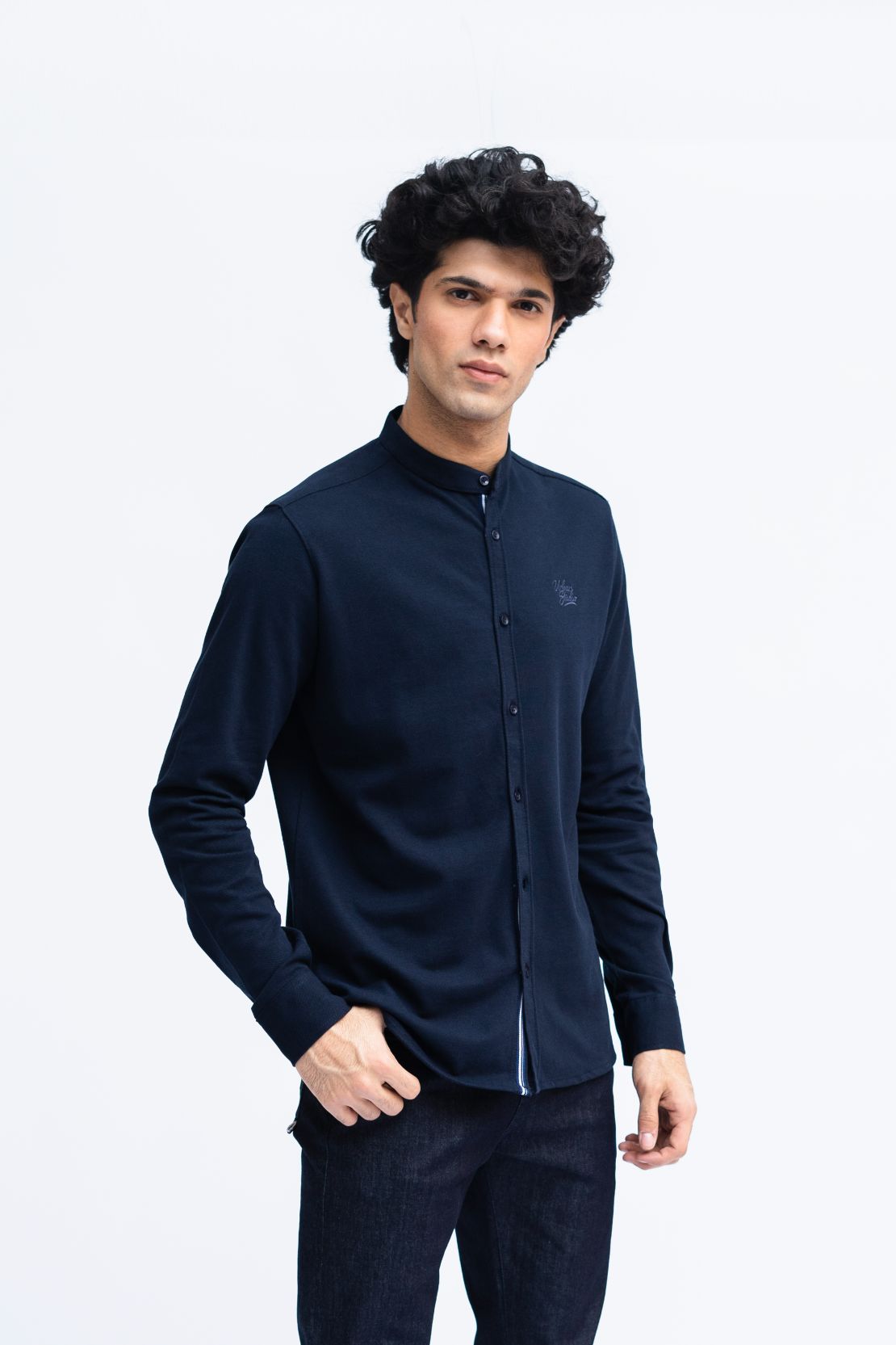 Men Ban Collar Casual Shirt