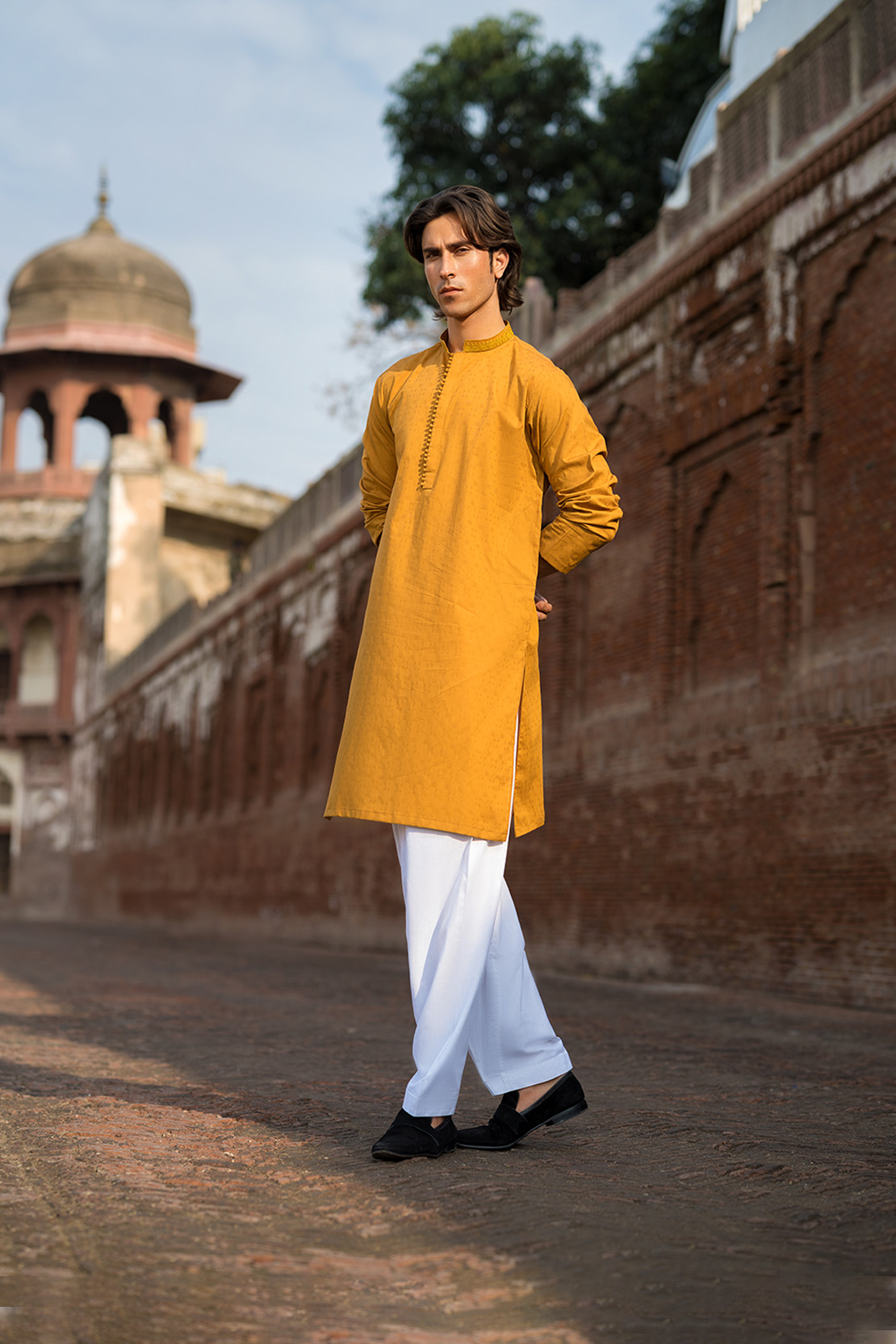 Slim Fit Cotton Jacquard Kurta