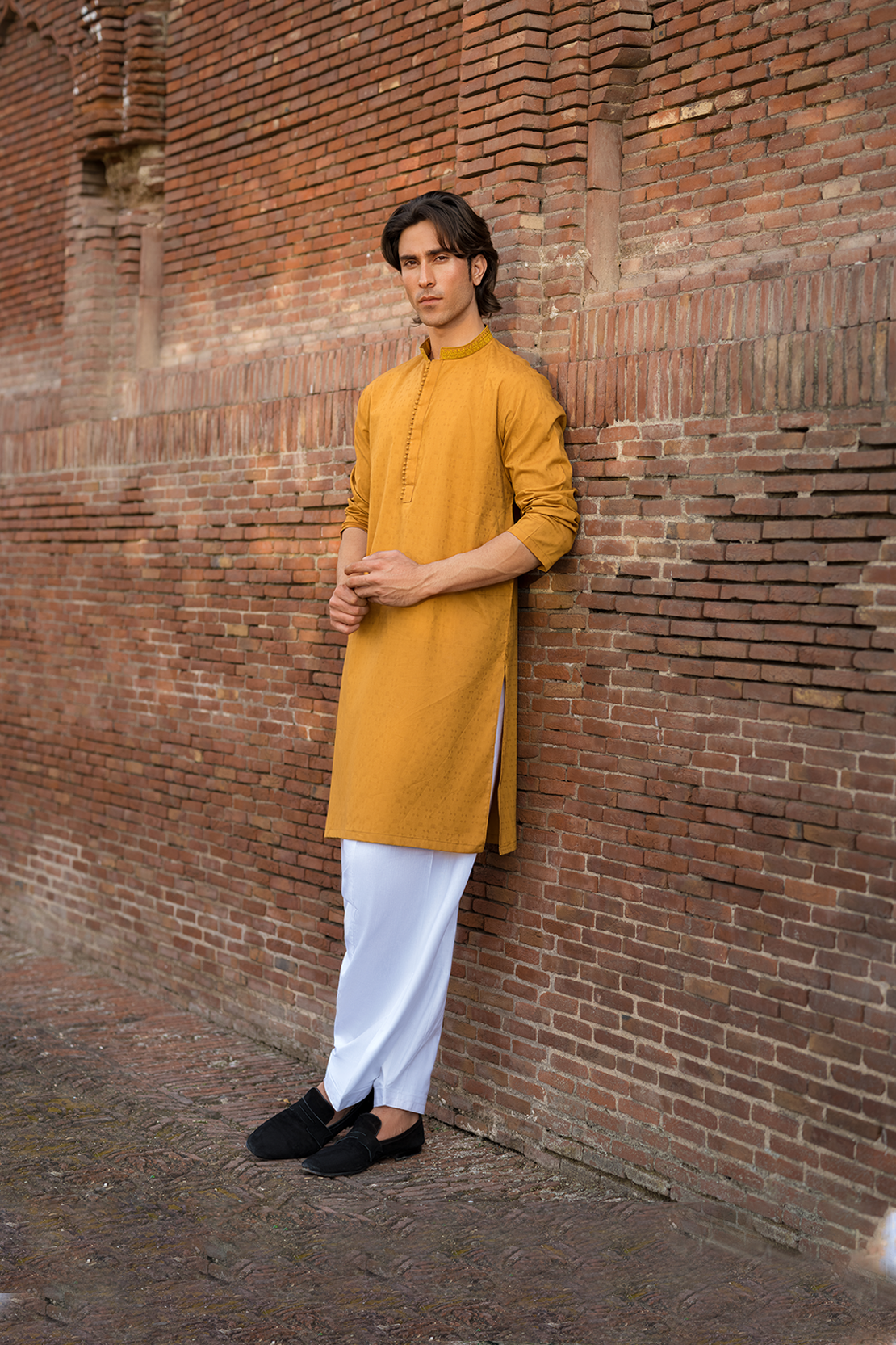 Slim Fit Cotton Jacquard Kurta