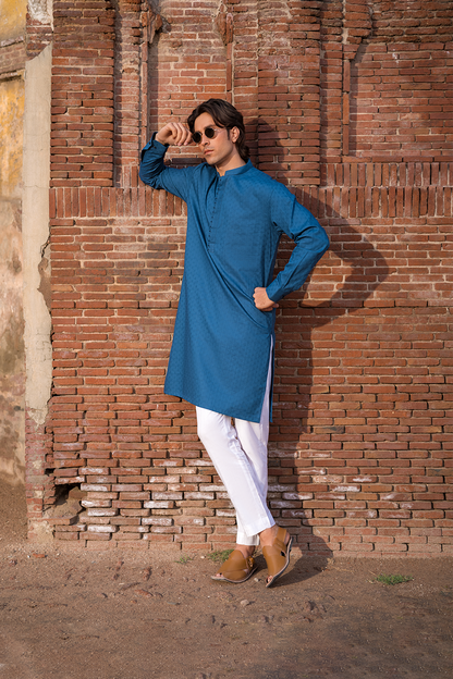 Slim Fit Cotton Jacquard Kurta