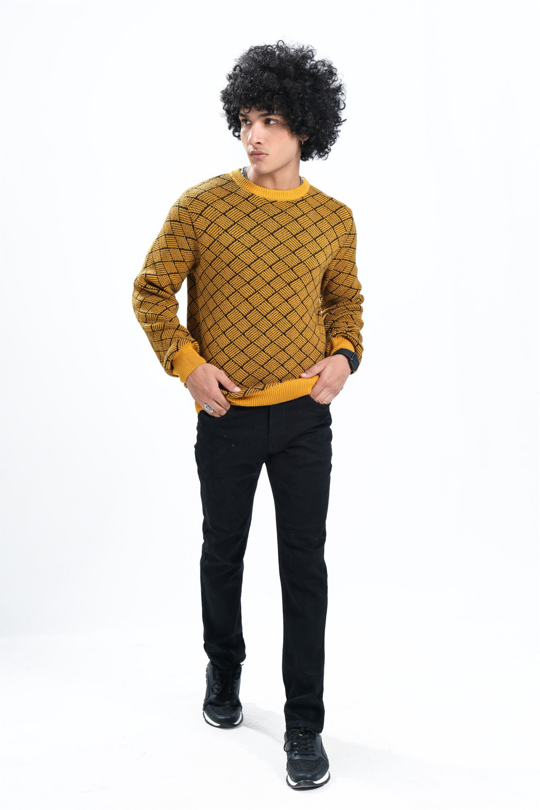 Grid Pattern Sweater - Mustard