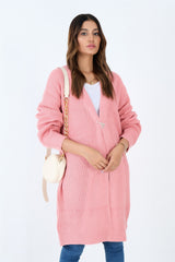 Knitted Solid Pink Cardigan